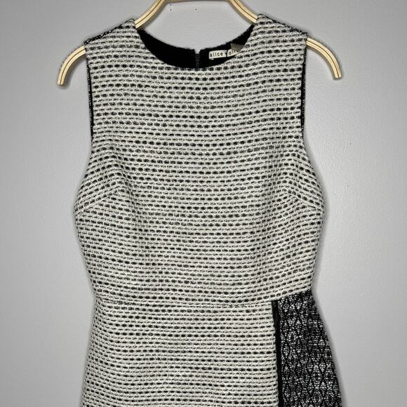 Alice + Olivia Sally Side Zip Tweed Mini Dress 8 Black White Business Casual NEW - Picture 4 of 13